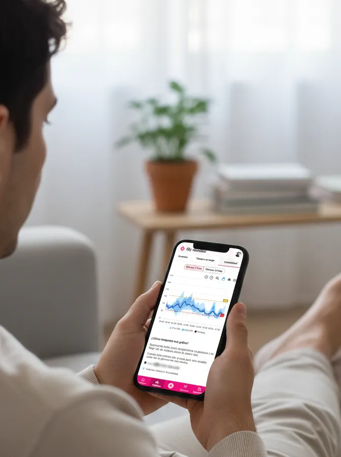 Persona adulta usando Glymo para la gestión de su diabetes